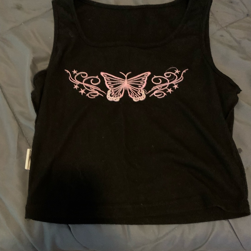 Black Butterfly Embroidered Women's Tank Top